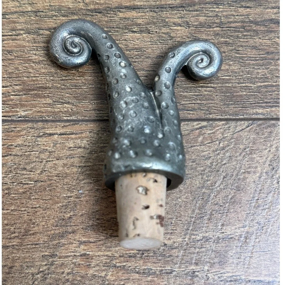 Pewter Wine Bottle Stopper Octopus Silver Tone Barware 4 Inch